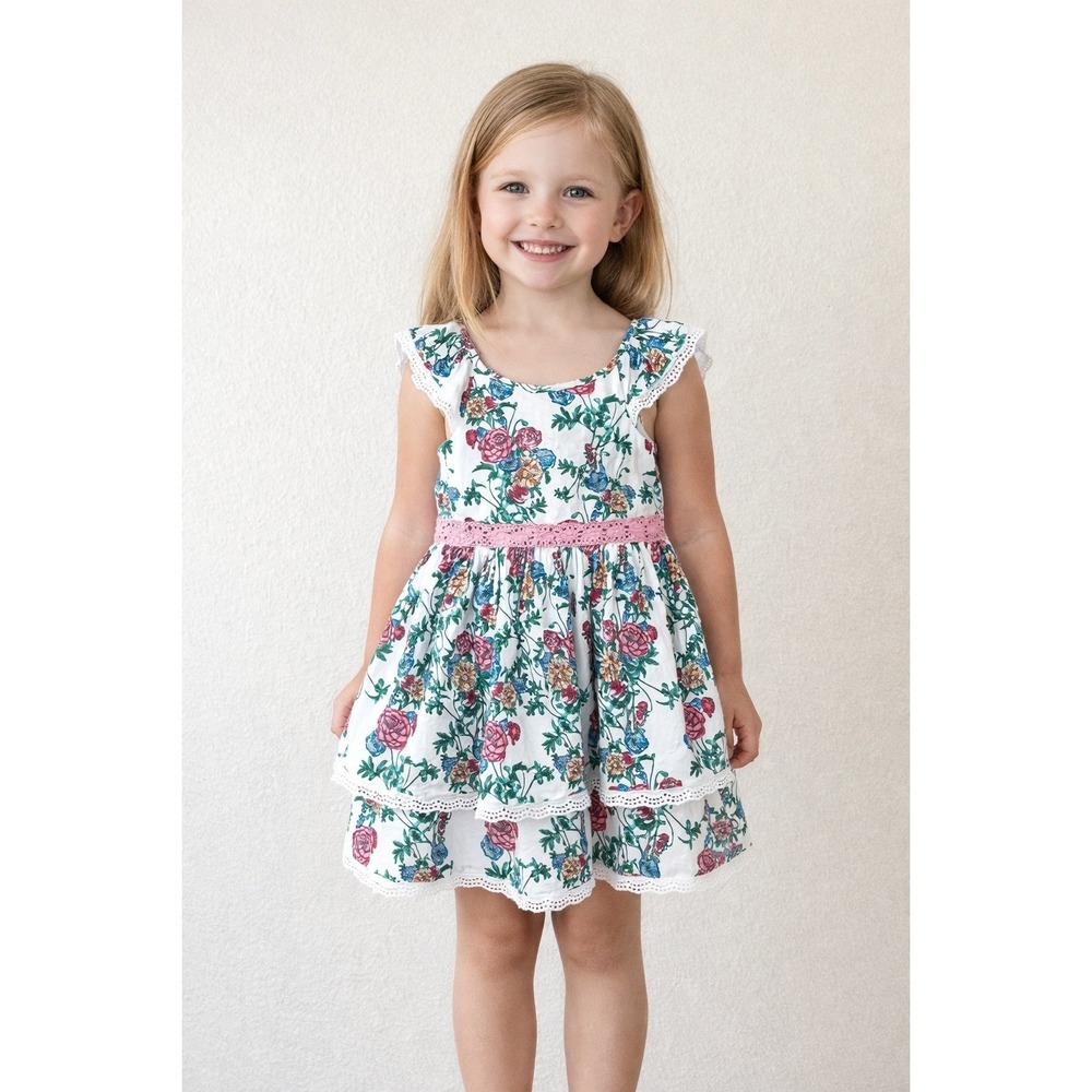 Floral Lace Tiered Dress Girls Size 6 Spring Summer
